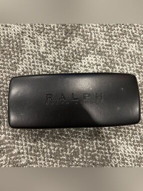 Ralph Lauren Black Leather Glasses Case Hard W/Microfiber Towelette